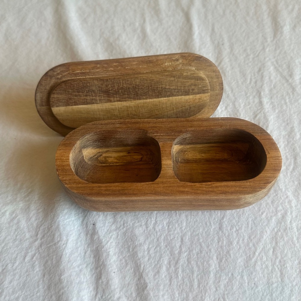 Bloomingville Acacia Wood Divided Container Dish Serving Storage Ring Handle Lid